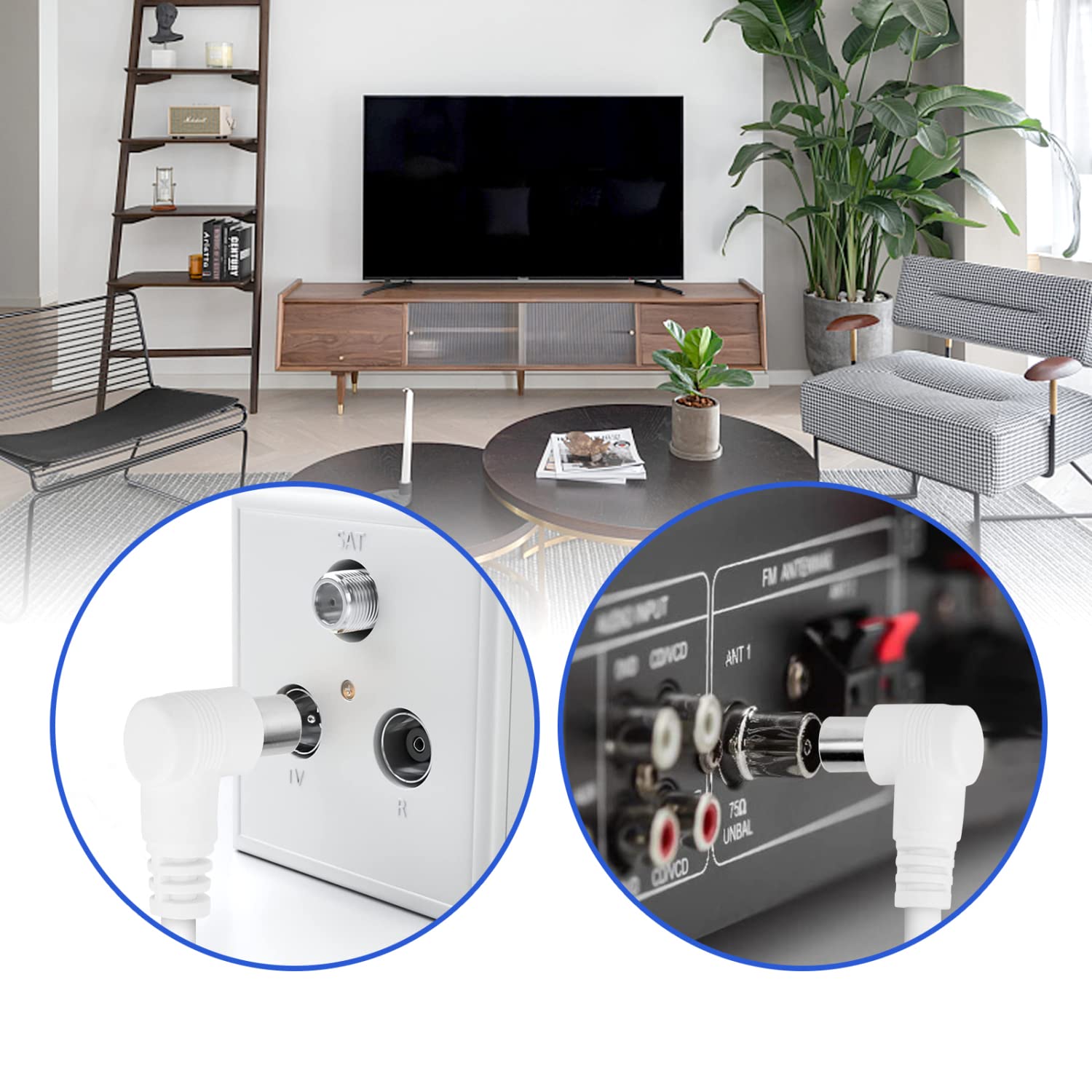 Aigostar - Cavo coassiale per antenna, cavo TV Full HD, angolo 90 gradi, supporta DVB-T, DVB-S, DVB-C, DVB-S2 e HDTV, per TV e radio, bianco, 3 m