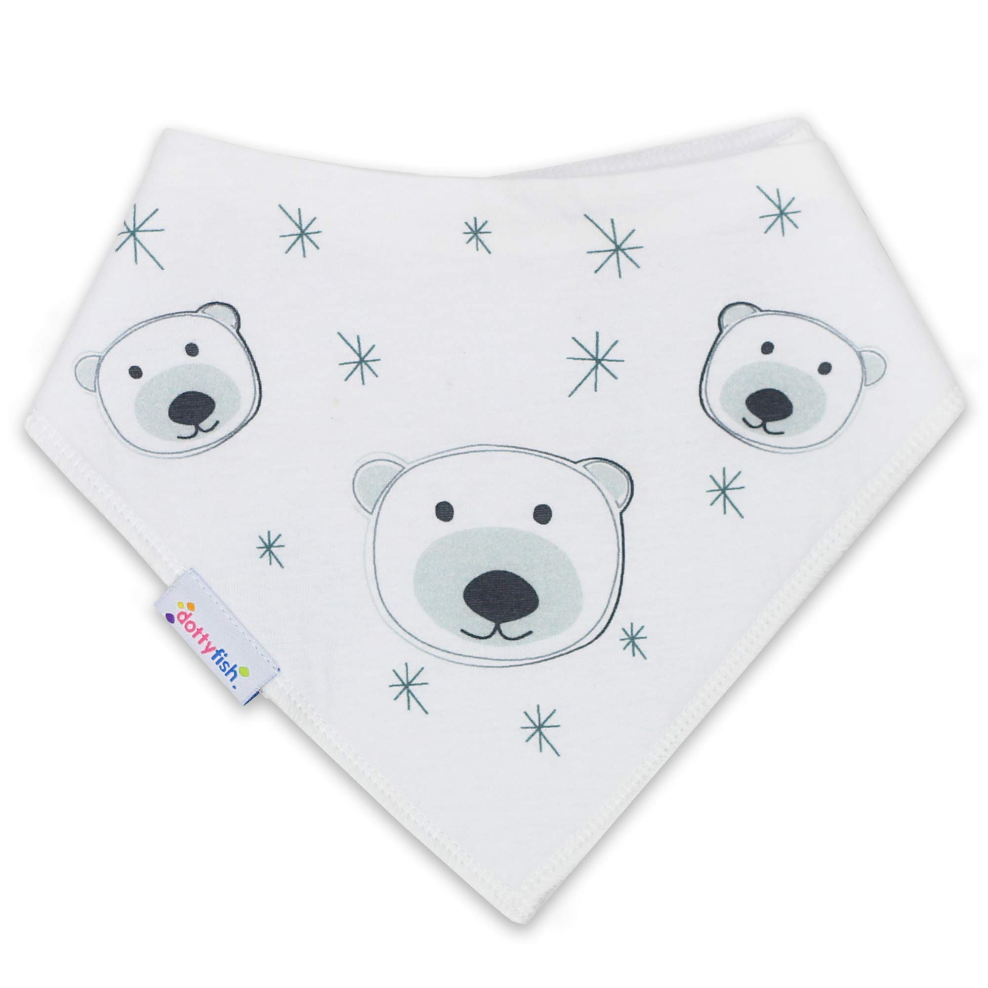 Dotty Fish Baby Bandana Bibs – Organic Cotton Dribble & Teething Bibs with Super Absorbent Fleece Backing, Adjustable Popper Closure, for Newborns & Toddlers – Polar Bear