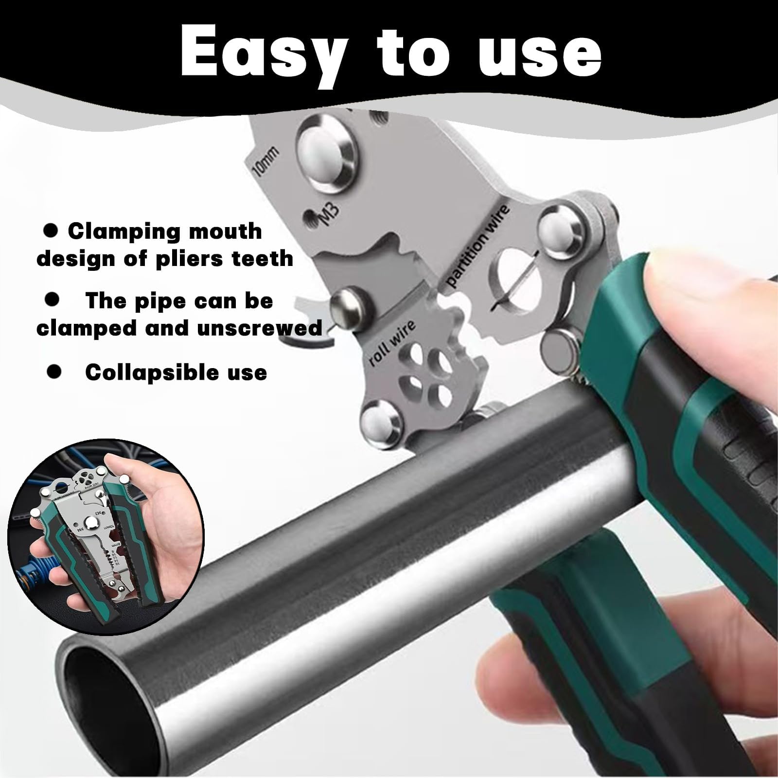 Professional 18-in-1 Multi-Function Wire Stripper – Foldable Design With Voltage Detector, Cable Cutter, Crimper, 8-16 AWG, 21.5 Cm, Green Grip