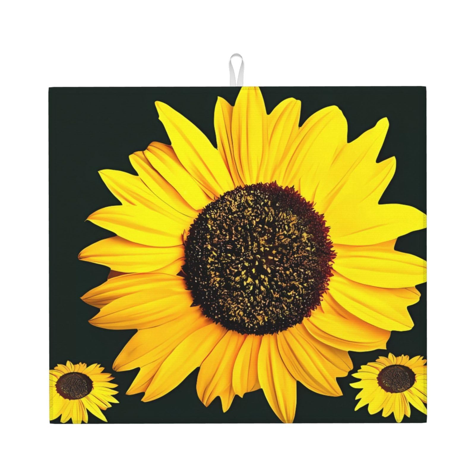 WHJSHOP Bloom Sunflower Prints Kitchen Drying Mat – Absorbent Dish Throw for Countertops, Quick-Dry Non-Slip Layer with Colorful Prints, Ideal Housewarming Gift