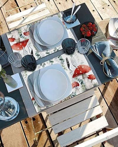 Miniatura 5 de Mushroom Eucalyptus Table Placemats for Dining Table Set of 6,Cotton Linen Cloth Kitchen Place Mats with Pocket,Washable Burlap