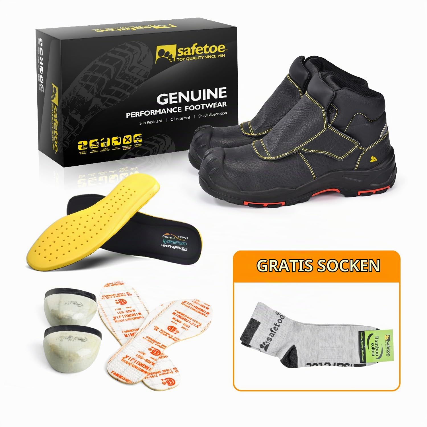 SAFETOE Schweißen Arbeitsstiefel-Arbeitsstiefel-M-8387 S3 ESD Rindsleder Schweißer Sicherheitsschuhe 300 ℃ Hitzefunken beständige Stich und Spitze Schutzabdeckung Gummi Sohle zusammengesetzte Zehe