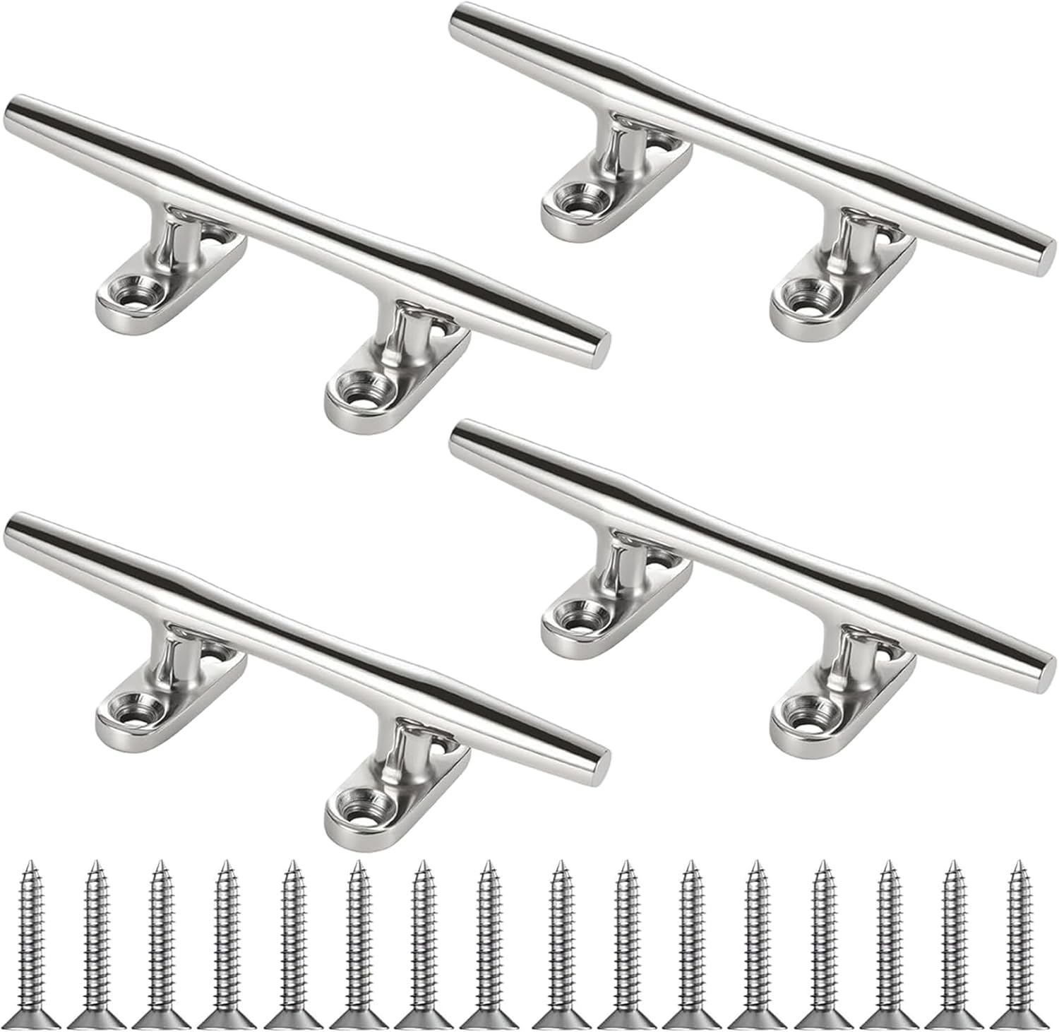 Stainless Steel Boat Dock Cleats 4"/5"/6"/8"/10" Open Base, Marine Grade 316 SS, Rope Cleat, Tie Down, Mooring Accessories with Screws for Boat, Pontoon, Yacht, Deck