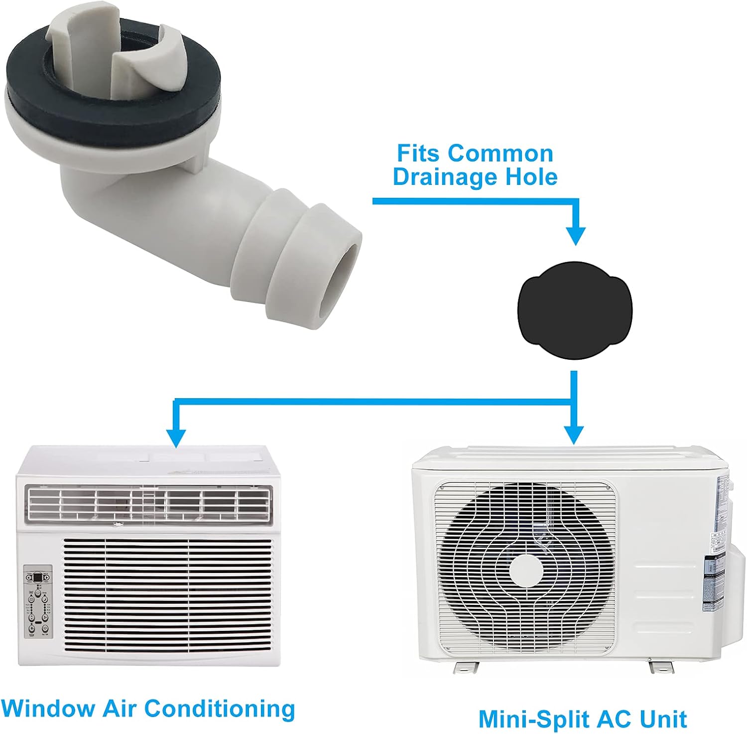 Air Jade 3/5 Inch(15mm) Air Conditioner Drain Hose Connector Elbow Fitting with Rubber Ring, Universal Fit Mini-Split AC Unit and Window Air Conditioning Unit