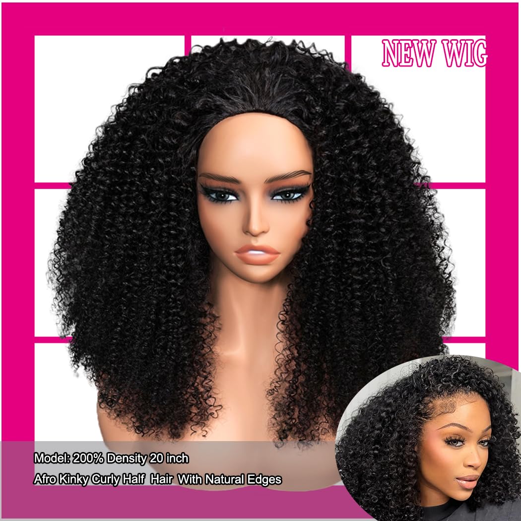 Glueless Human Hair Half Wig 26 Inch Kinky Curly 180 Density Drawstring Cap Fluffy Curly Water Wave Drawstring Half Wig main image 4
