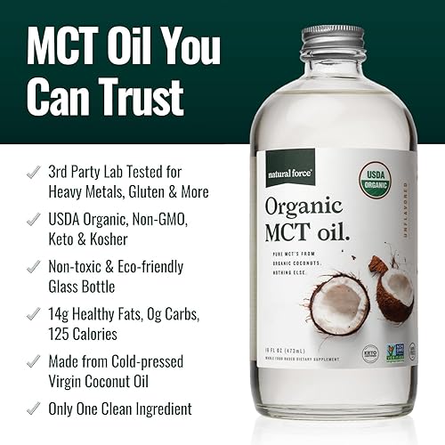 Miniatura 4 de Natural Force Paquete de café descafeinado orgánico molido limpio + aceite MCT orgánico – 100% puro coco MCT y café libre de moho y micotoxinas –