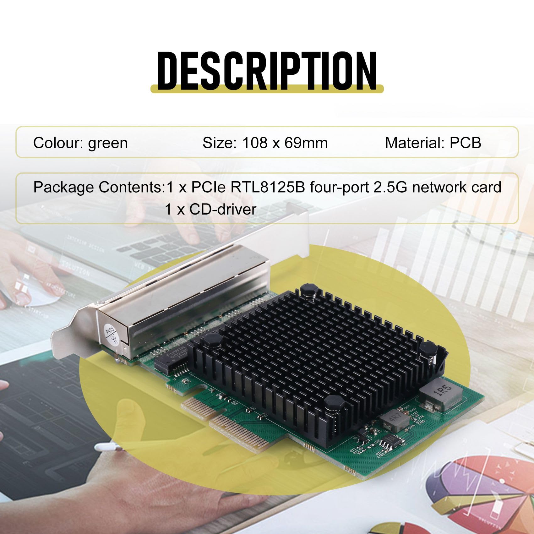 Carte RéSeau PCIE X4 2.5G Gigabit RTL8125B Carte RéSeau Ethernet 4 Ports Carte RéSeau pour Serveur de Bureau