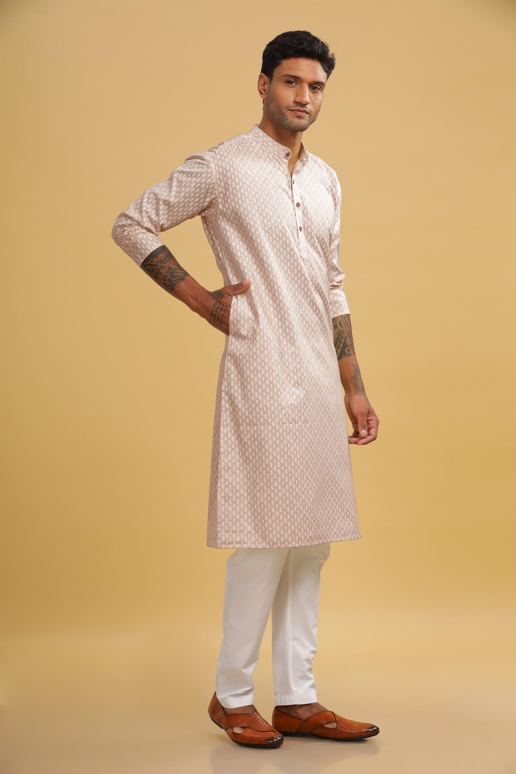 Be Active Men's Cotton Regular Kurta (C-399-4_Brown
