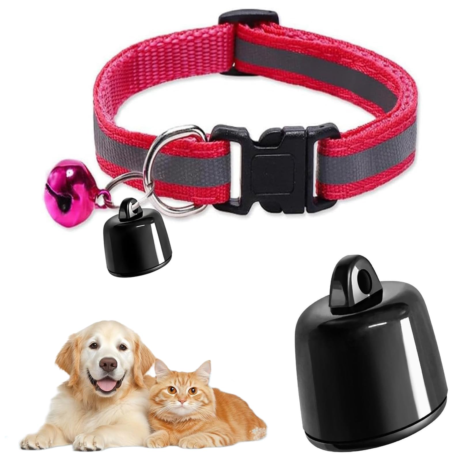 Pet GPS Tracker for Cats and Dogs, GPS Tracker Collar, No Monthly Fee, Compatible with iOS/Android, Global Tracking Device for Collars, Backpack and Luggage (Red)