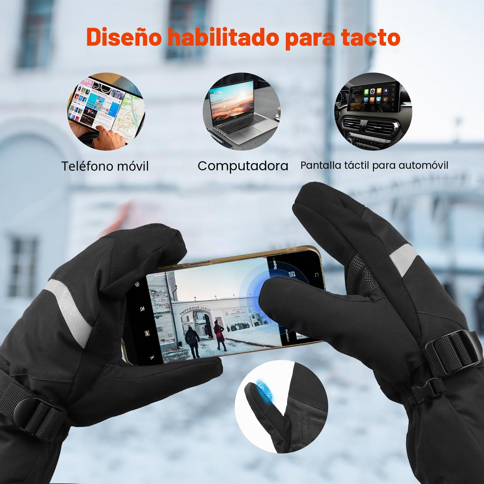 Guantes Calefactables con Batería 3000 mAh, Impermeable, Antideslizante, 3 Ajustes de Temperatura, Pantalla Táctil, Guante Calefactore Eléctricos para Moto esquí, Acampada, Senderismo