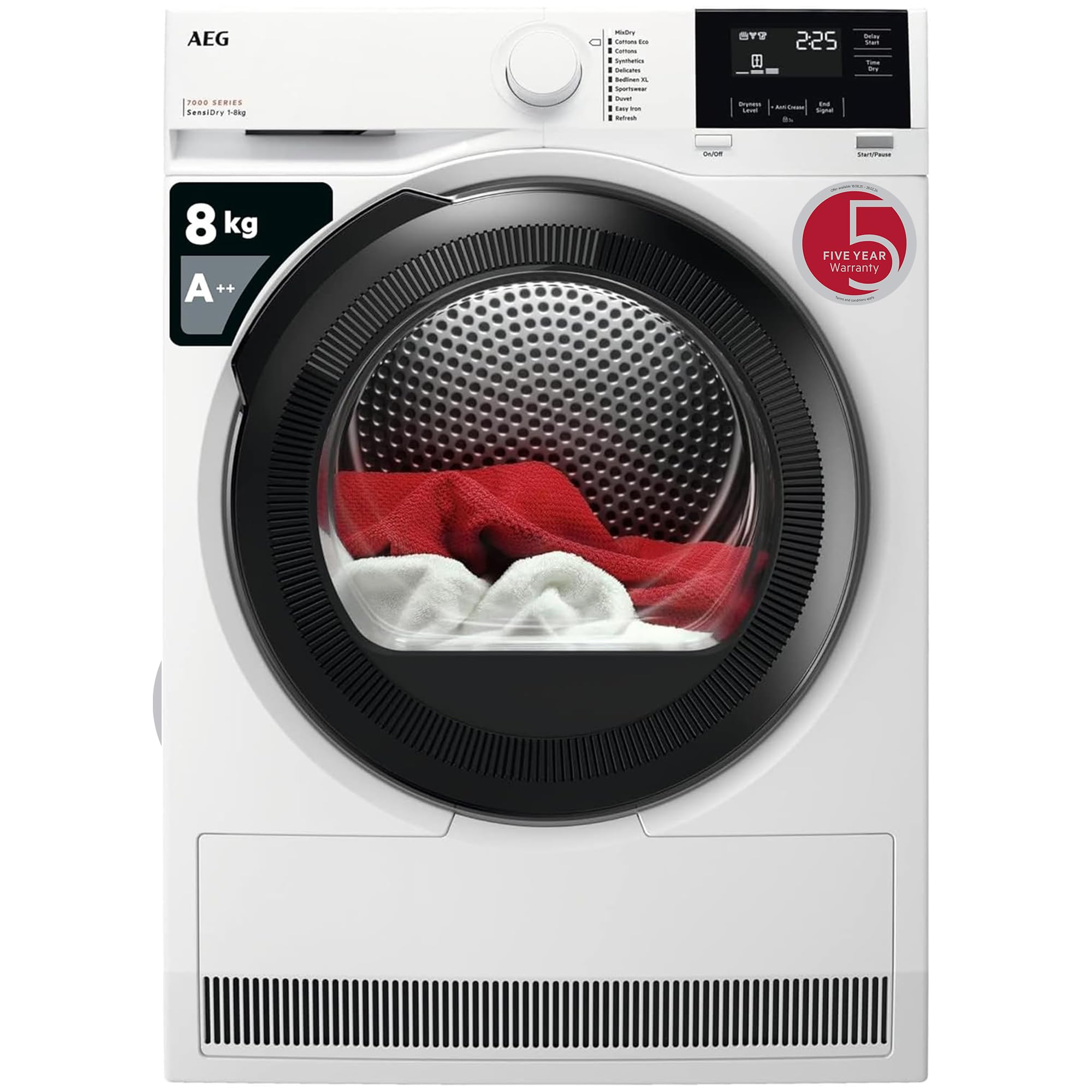 AEG7000 Series Heat Pump Tumble Dryer 8kg TR718L4B, SensiDry Technology, 8Kg load, ProSense+, MixDry, EasyClean filter, Anticrease, 850x596x663MM, Reversible Door, A++ Energy Class, White
