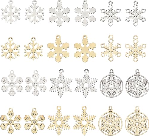 SUNNYCLUE Snowflake Charms Bulk Assorted Christmas Snow Charms for DIY Accessories Supplies