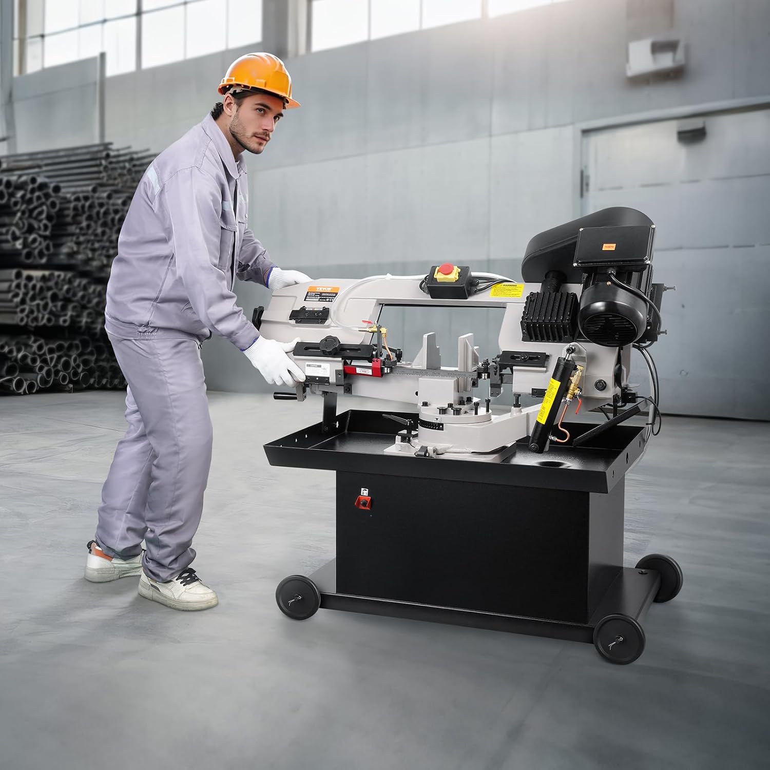 VEVOR Metal Horizontal Band Saw, 7 x 8.25 in Rectangular Cutting Capacity, 110/220V Vertical Cutting Bandsaw with 1.1 kW Motor, 0-45° Angle Adjustment, Variable Speed, for Metal, Wood, and Plastic