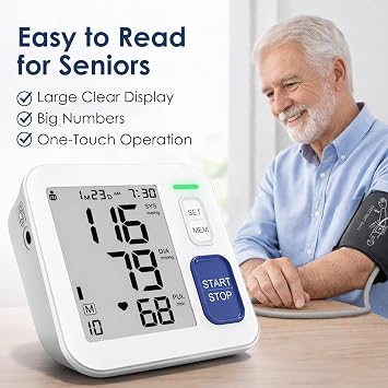 Blood Pressure Monitors for Home Use Upper Arm, Automatic Accurate BP Cuff 9-17 with 4 LCD Screen, 2 x 90 Memory & HR Detection, Digital BP Machine with USB Cable 4 AAA Batteries & Storage Bag