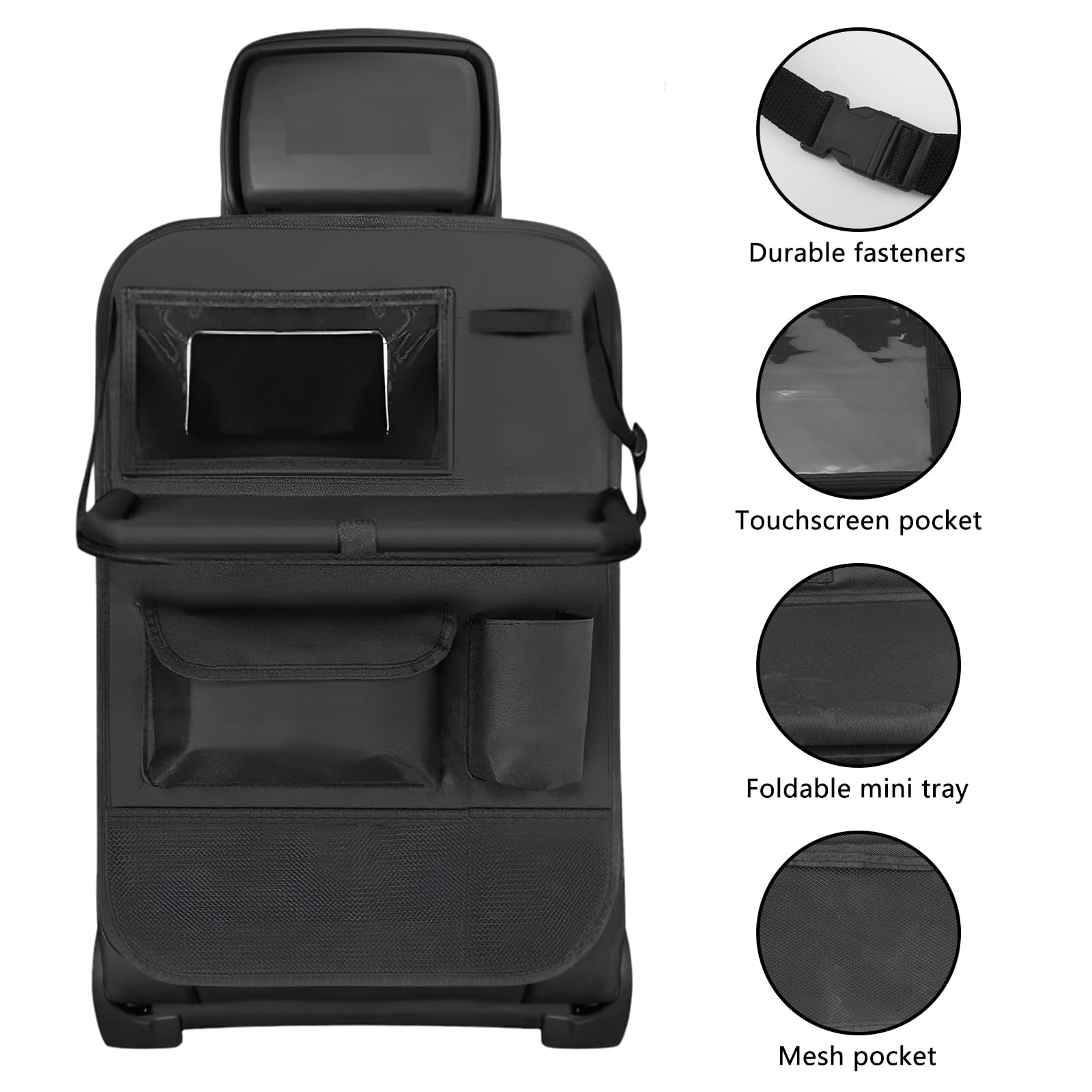 Vaskula Organisateur Voiture Noir Rangement Siege Voiture avec Table Rabattable Nombreuses Poches Protection Siege Voitures Multifonction Étanche pour Enfants Longs Trajets en Voitures