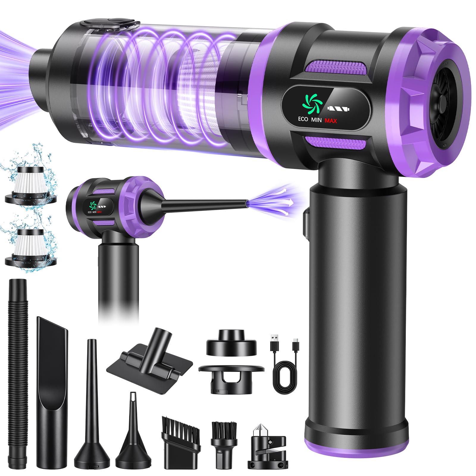 Apgoza Handheld Vacuum Cleaner 27000Pa, 5-in-1 Cordless Car Vacuum Cleaner with 220000RPM Brushless Motor, One-Touch Dust Cleaning,Portable Digital Display Duster for Home Office Car Kitchen Pet Hair