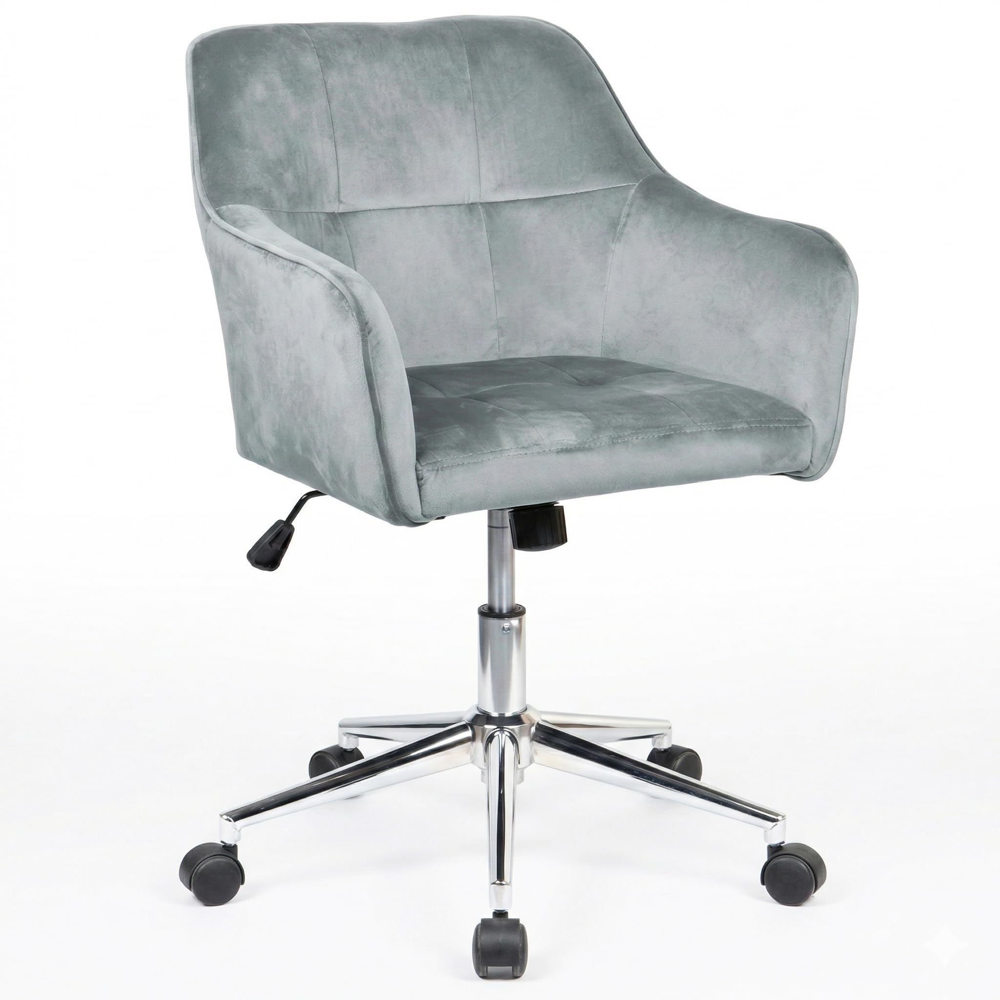 EVRE Office Chair with Wheels | Swivel Desk Chair with Adjustable Height, Ergonomic Armrests & Soft Cushion | Vanity Chair for Dressing Table, Home Office Chair & Bedroom. (Silver Grey Velvet)