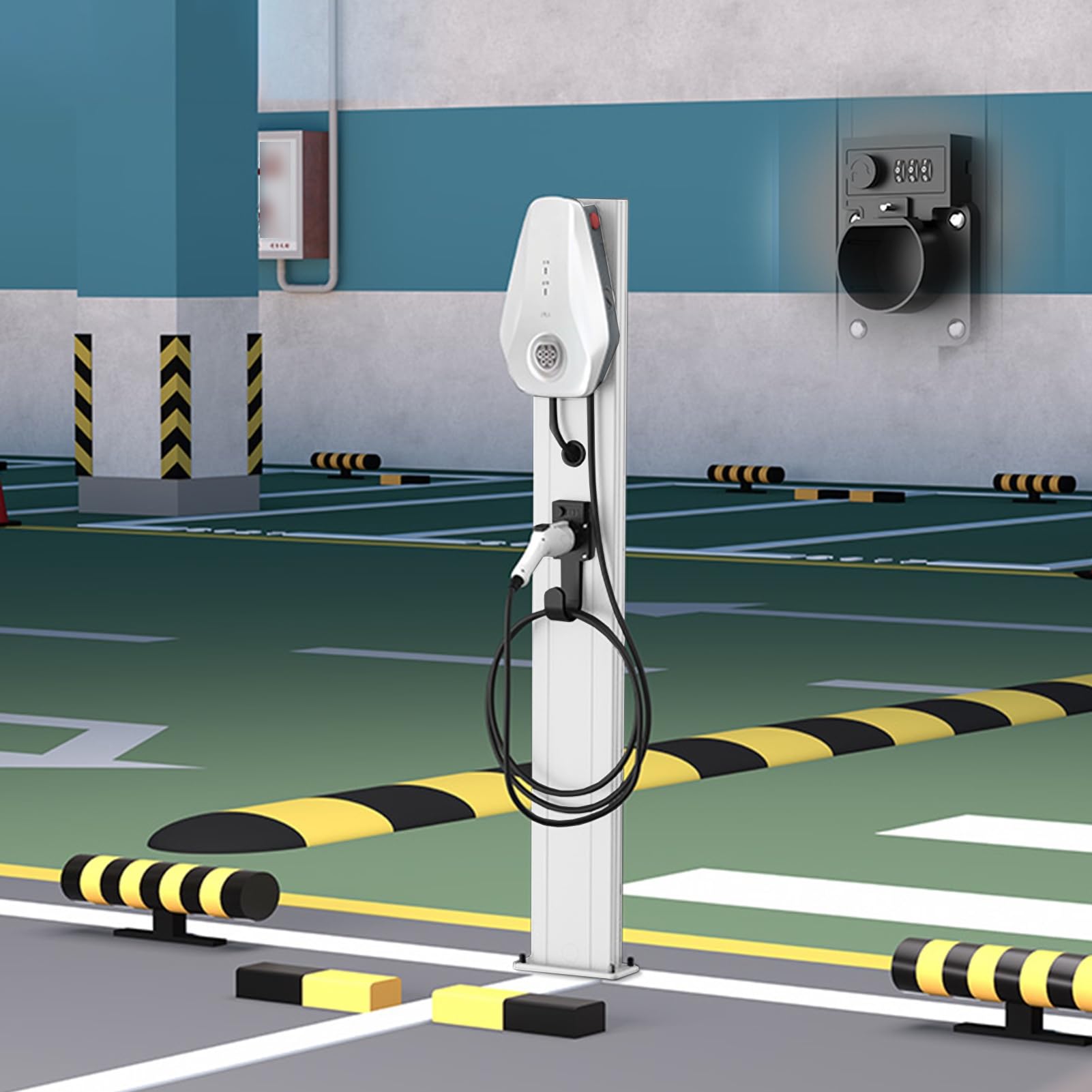 Support de recharge pour véhicule électrique anti-nœuds avec crochet en J pour station de garage