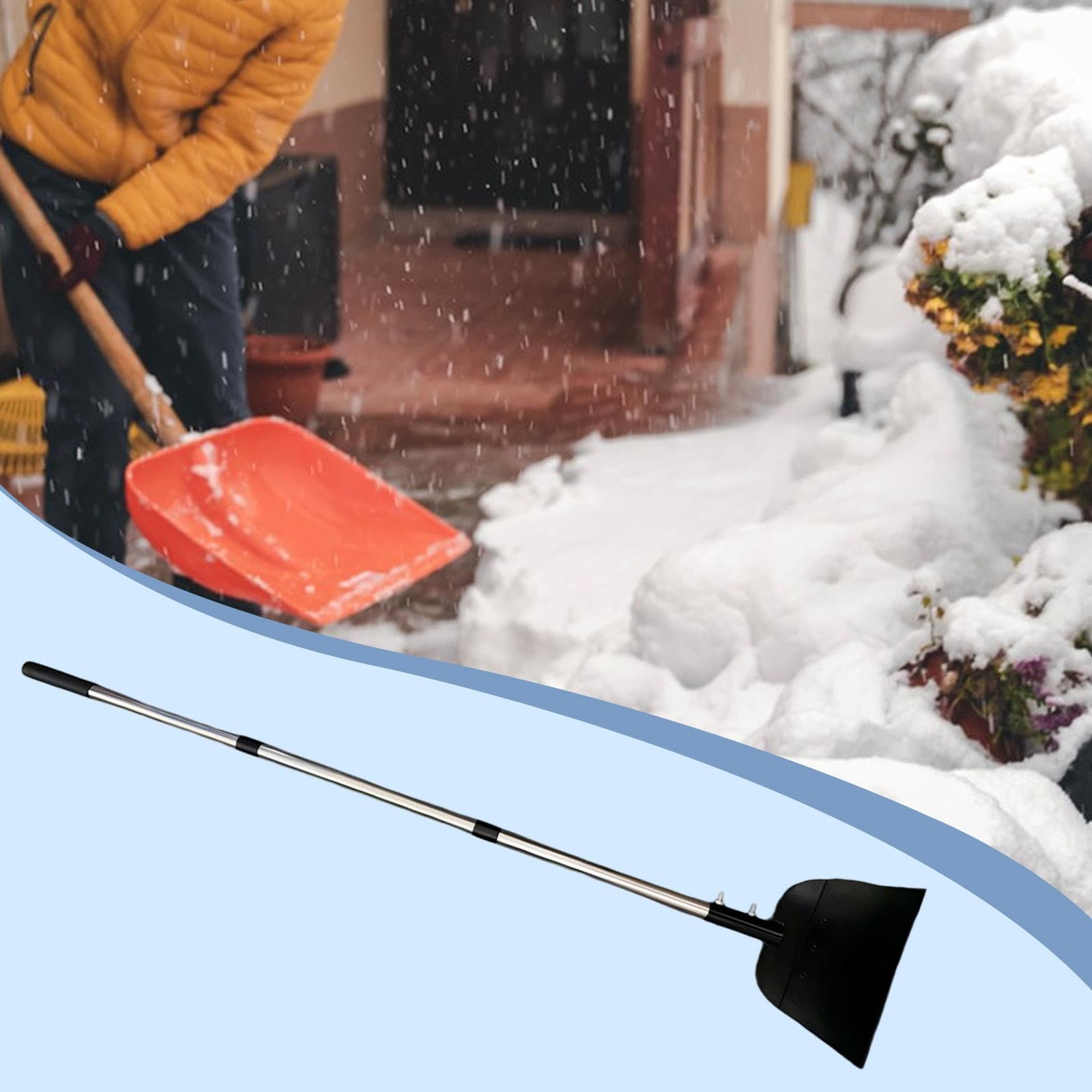 perfk Empujador de Nieve Plano para Limpieza de Jardines, Agarre cómodo, Herramienta Manual para Quitar Hielo de 51,18 Pulgadas, Mango Largo para,