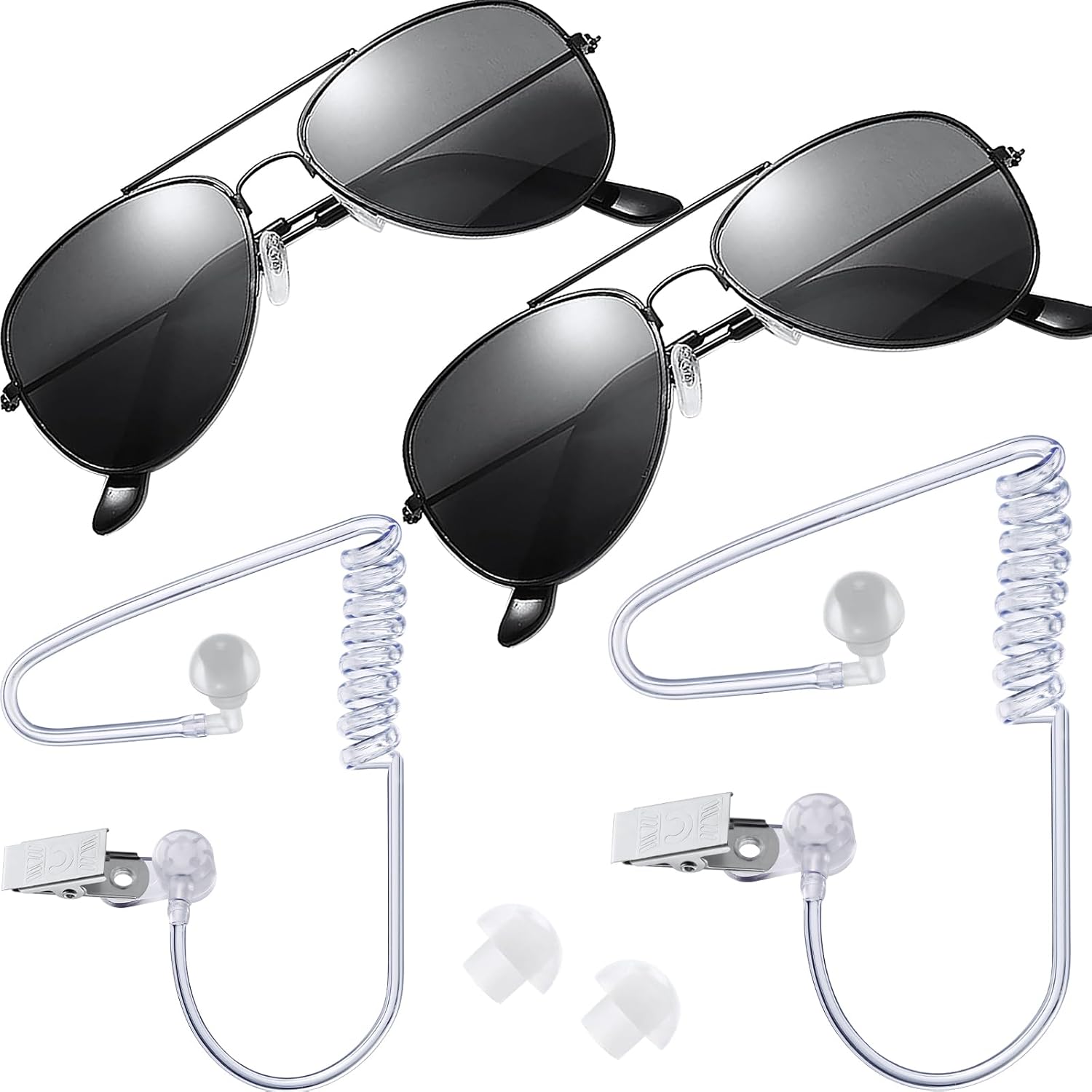 2 PCS Cosplay Toy Security Guard Costume - Spy Accessories Earpiece Headphones and Sunglasses - Secret Service Men Props in Black - FBI MIB Accessories - Suitable for Adults