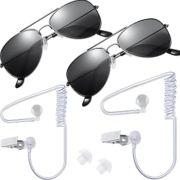 2 PCS Cosplay Toy Security Guard Costume - Spy Accessories Earpiece Headphones and Sunglasses - Secret Service Men Props in Black - FBI MIB Accessories - Suitable for Adults