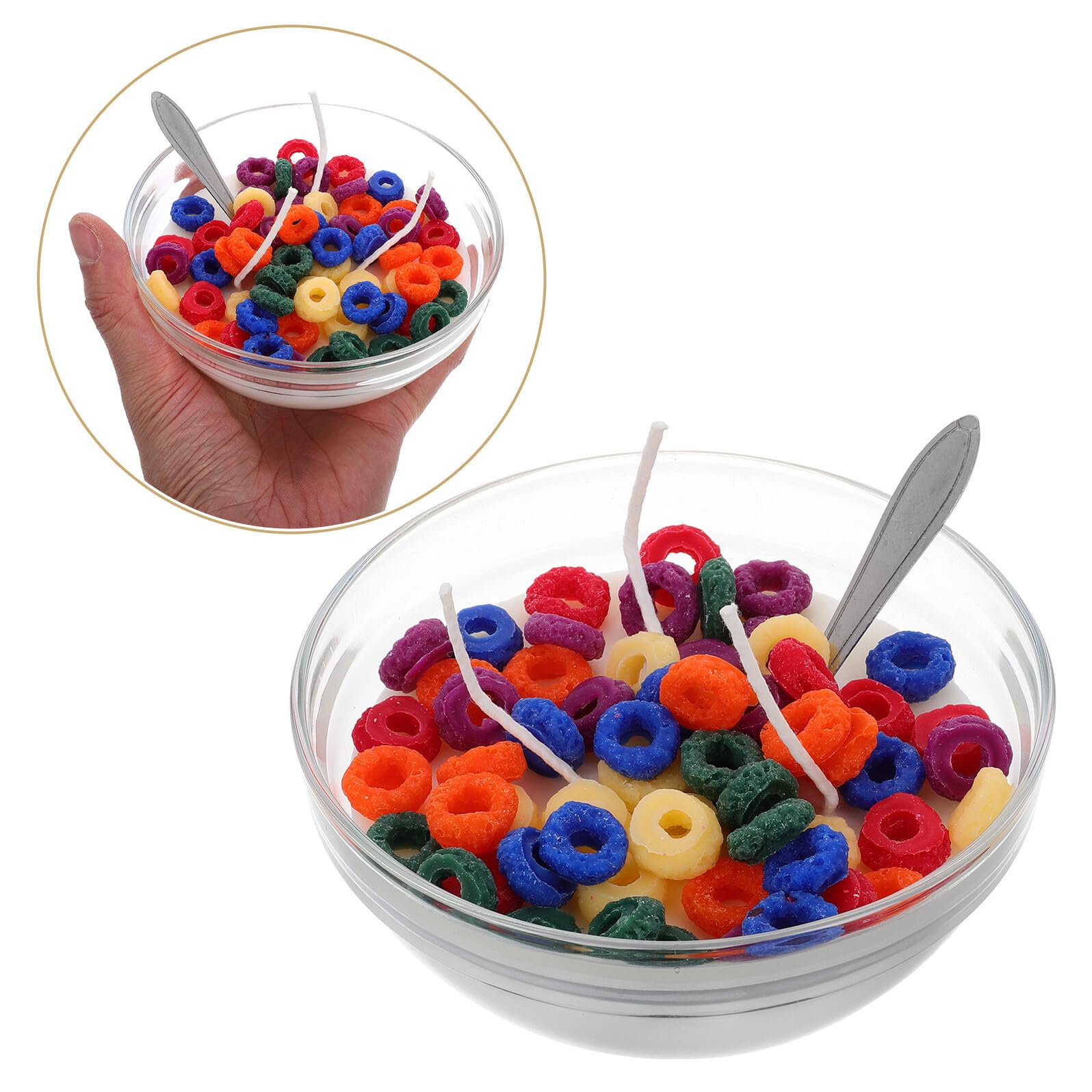 Veemoon Candela Profumata in Cera di Soia Forma di Ciotola per Cereali con Cucchiaio in Metallo Elemento Decorativo Realistico per Alimenti Accessori per Fotografia