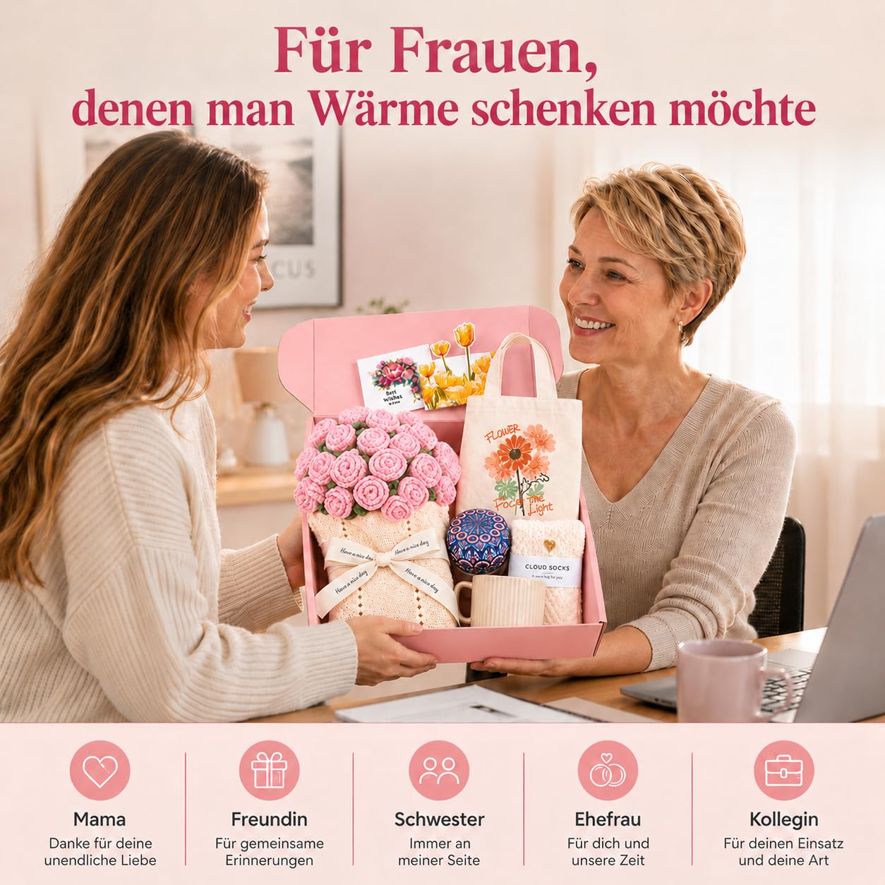 Regalo per donne, set regalo per la cura personale con bouquet di fiori e