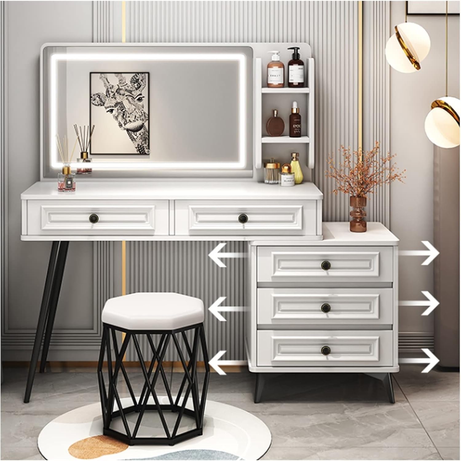 化粧台 ドレッサー 寝室 シンプル 小さい アパートメント 化粧テーブル ミラー付き デスク 収納 収納 サイドキャビネット セット