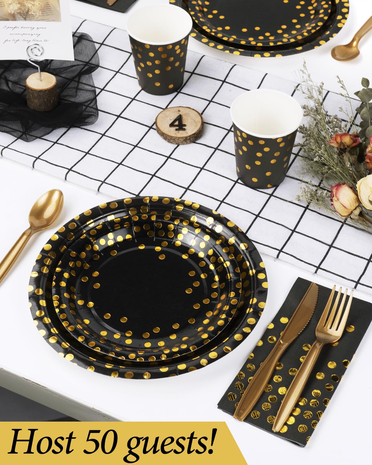 Black & Gold Party Plates - Disposable Dinnerware Sets -2