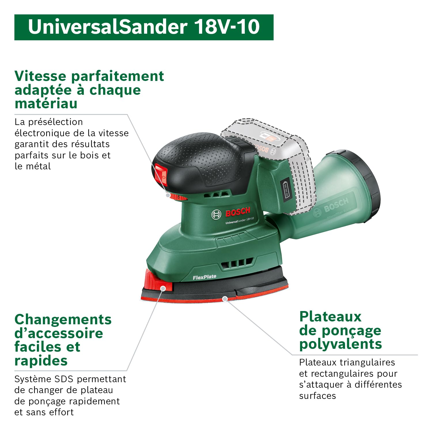 Bosch Ponceuse sans fil UniversalSander 18V-10 (livré dans un carton sans batterie ; 18V ; pour travail du bois ; 32 feuilles abrasives) – Amazon Edition