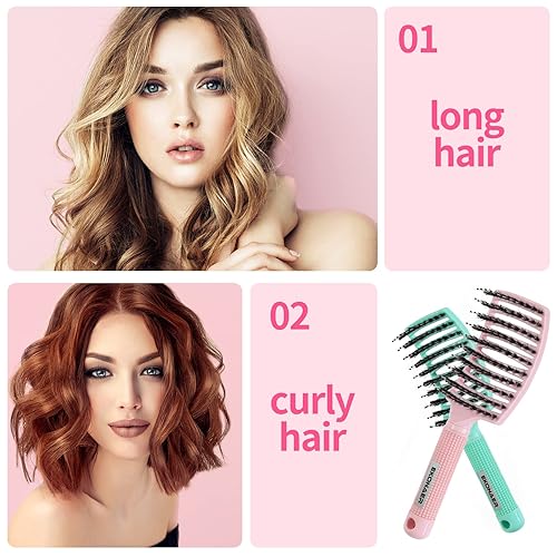 Miniatura 2 de EKONAER Cepillo desenredante para cabello con cerdas de jabalí, adecuado para hombres, mujeres y niños, cabello largo rizado, húmedo o seco, cepillo