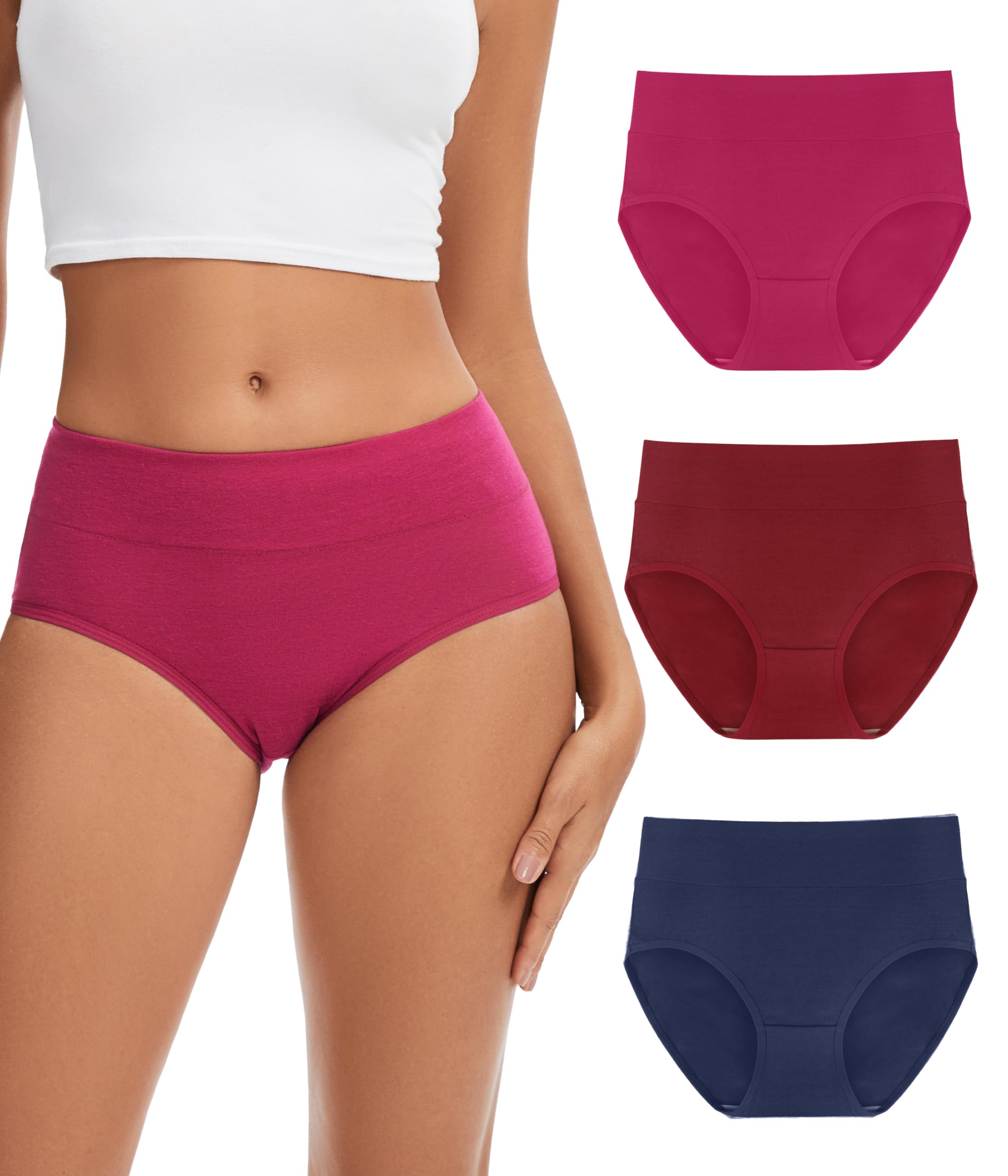 Caozitou Women's Multicolor01 Merino Wool High Waisted Underwear,Breathable Wool Panties,Moisture Wicking Wooly Briefs For Ladie 3 Pack (Uk, Alpha, S, Regular, Regular, 3, )