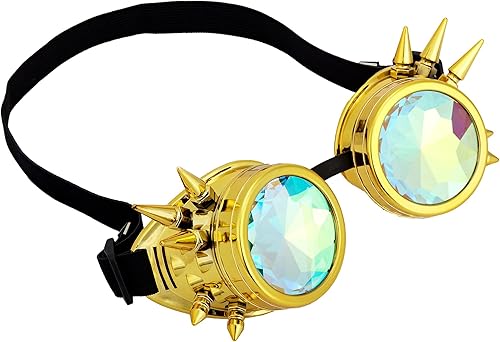Vista 3 de FUTATA Gafas de caleidoscopio retro con puntas de cristal, estilo steampunk, estilo de soldadura, gafas punk, para cosplay