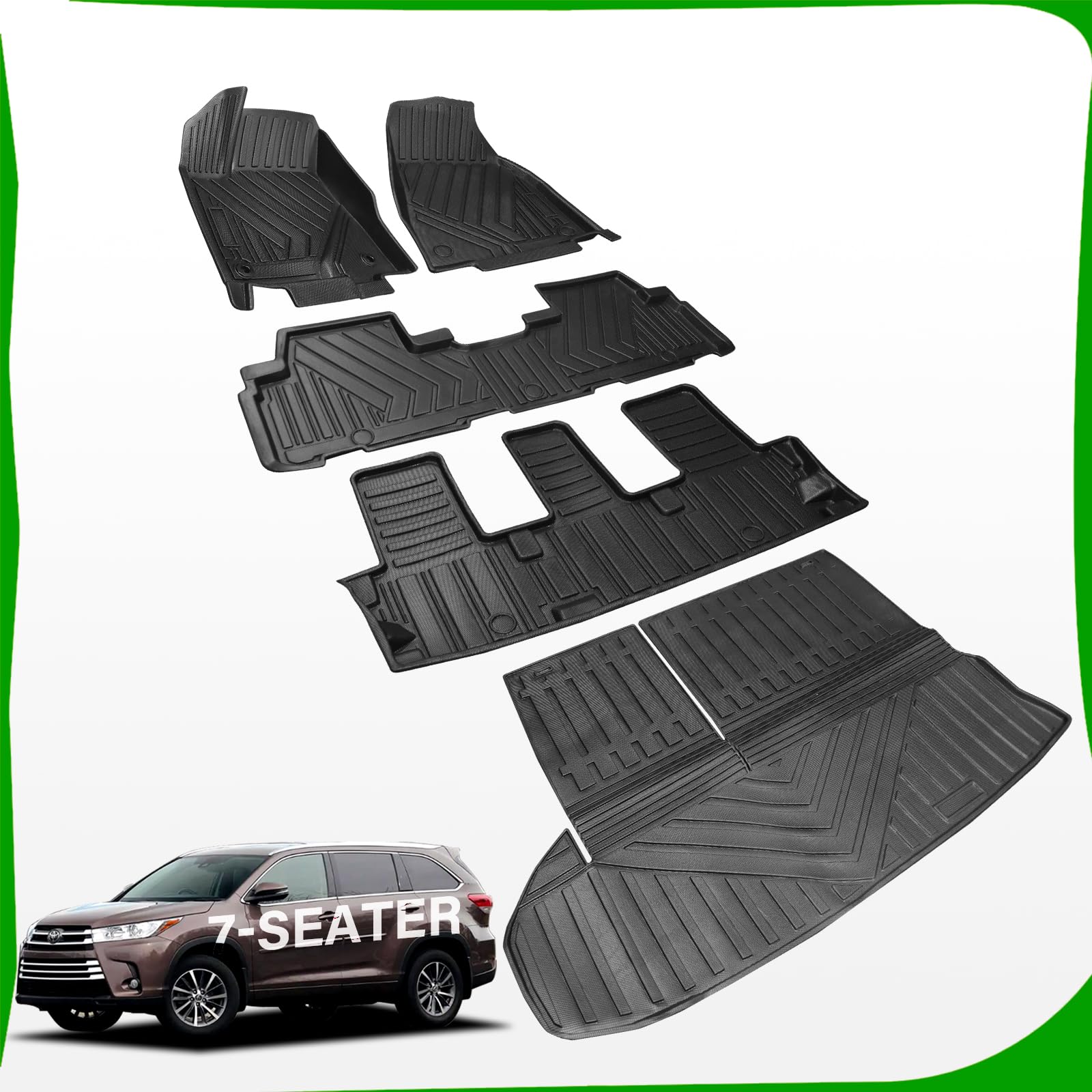 Floor Mats Truck Mat Backrest Mat Fit for Toyota Highlander 2014-2019 7Seat, All-Weather Floor Truck Liner Rear Seat Back Cargo Cover Protector Fit