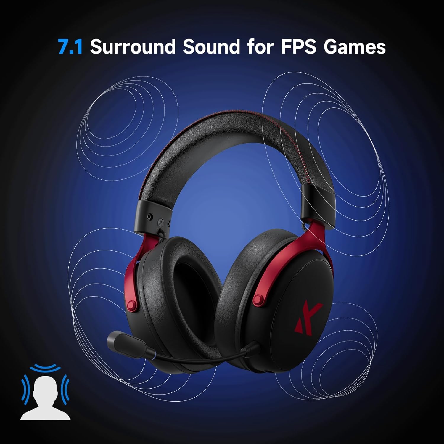 MCHOSE V9 Pro Nero Rosso 7.1 Surround Wireless Gaming Headset (HW-V9-4)