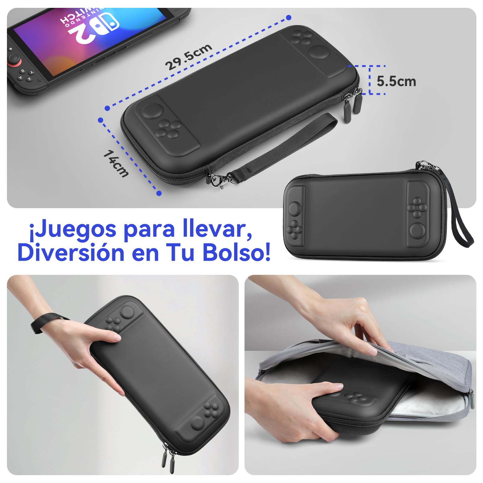 HSIEHMIEN Fundas de Transporte para Nintendo Switch 2 (2025), Estuche Delgado Case con 12 Ranuras para Tarjetas de Juego, Funda Rígida para Consola y JoyCons
