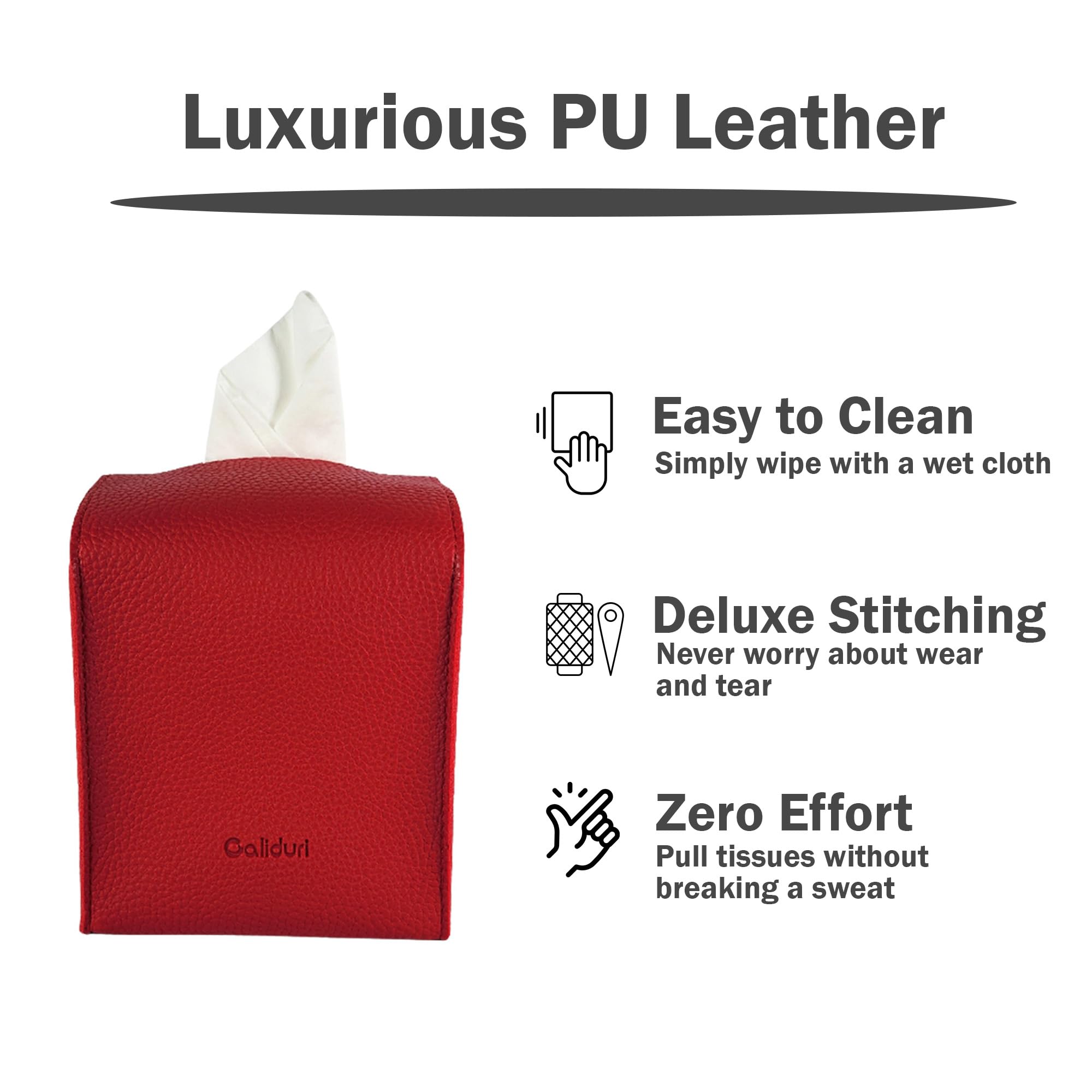 Tissue Box Cover Caliduri, Genuine PU Leather, Gorgeous Modern Square Tissue Box Holder, Stylish Decorative Holder/Organizer for Bathroom Vanity, Office, Bedroom, & Living Room 5