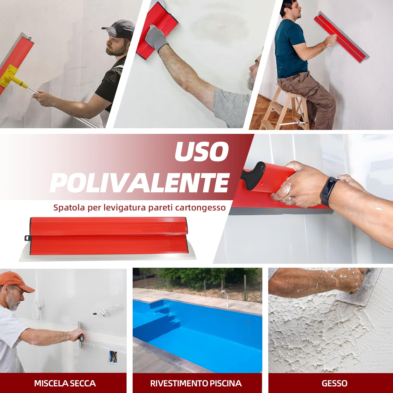Set spatole ANEELV, 3 lame acciaio 25/40/60cm | Lame acciaio robuste, impugnatura ergonomica. Per lisciare pareti/soffitti, cartongesso, uso versatile