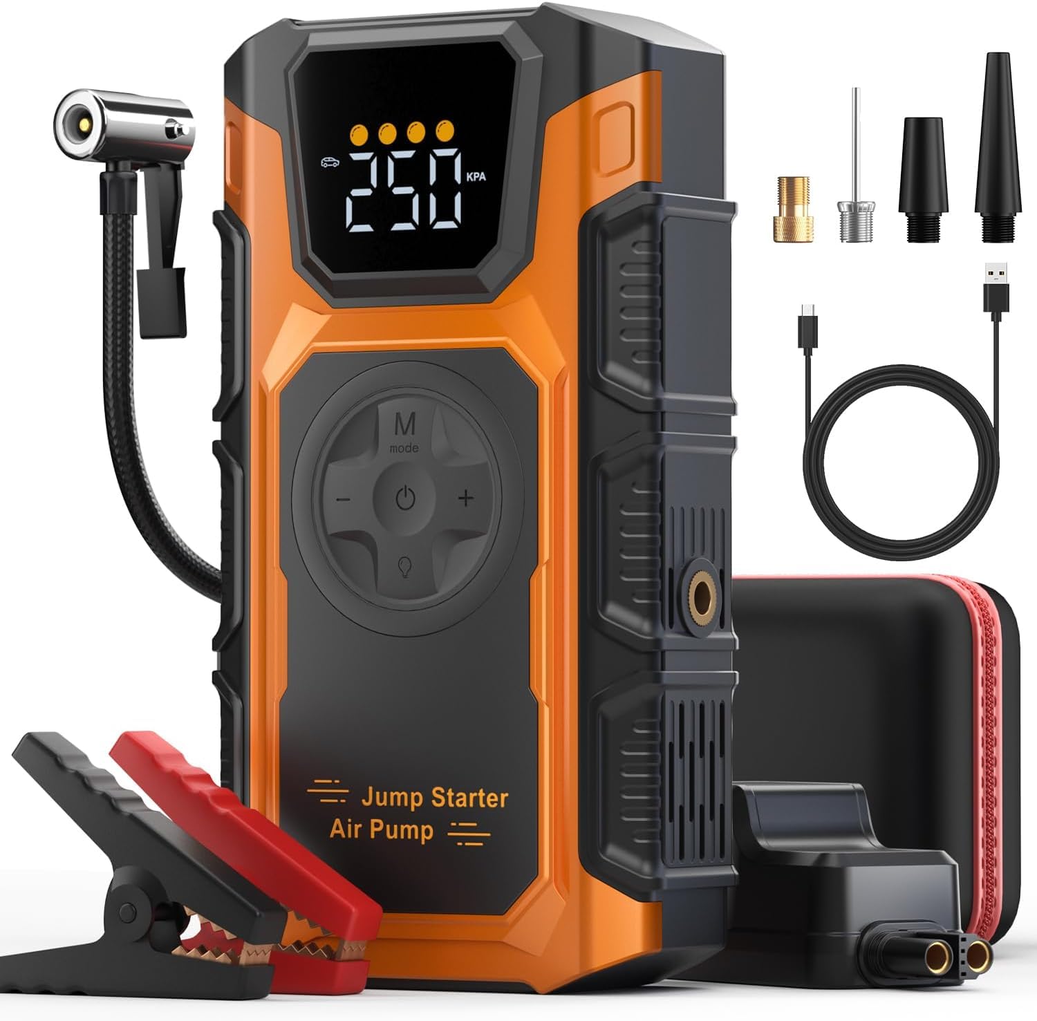 Starthilfe Powerbank für pkw, 6000A Auto Starthilfe Powerbank mit Kompressor 150PSI, 12V Starter Powerbank(bis Alle Benzin/10L Diesel), Batterie Booster Jump Starter mit QC3.0, Jumper/LCD/Taschenlampe