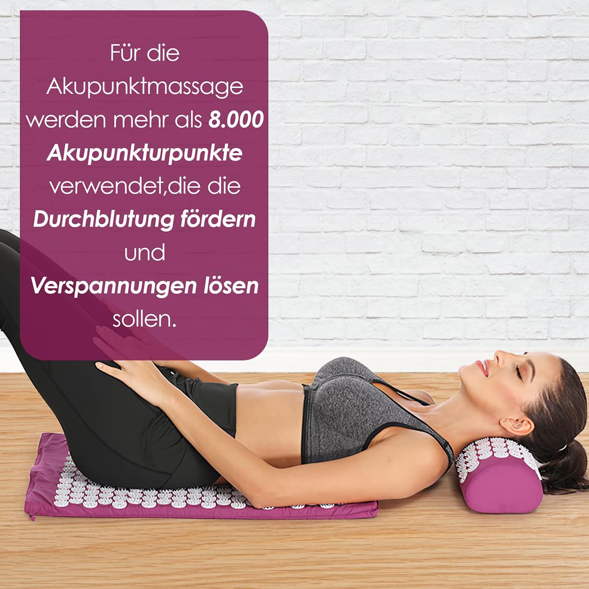 Sarini Akupressurmatte, Akupressurset, Akupressurmatte mit Kissen, Nagelmatte, Blumenfeldmatte, Nadelmatte/Nadelstimulationsmatte, Nadelbrett (lila)