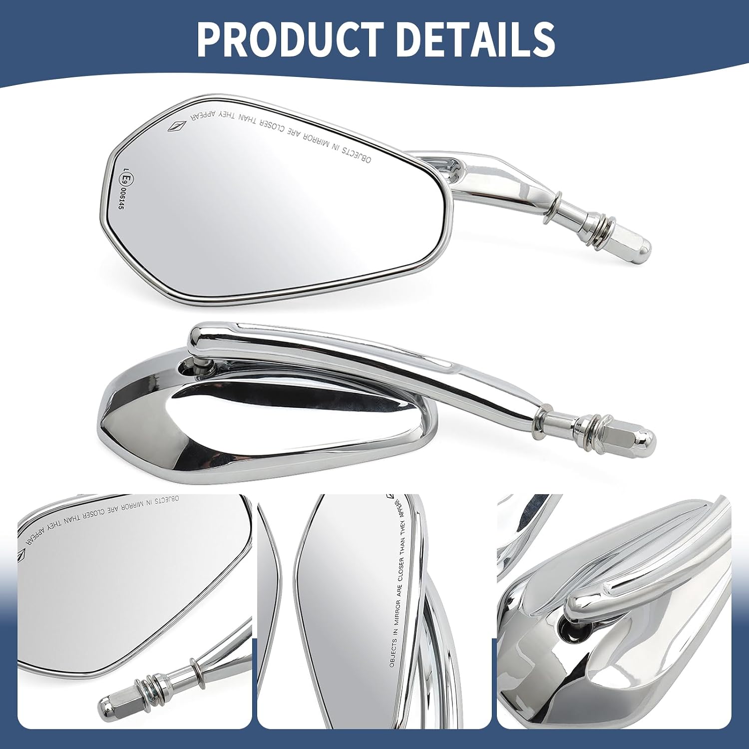 Motorcycle Mirrors 8mm Universal Rear View Side Mirrors Fit For Harley 1982-Later Sporster 883 1200 Low Rider S Softail Fat Bob Breakout 114 Touring Road King Street 500 XG500 750 Trike (Chrome)
