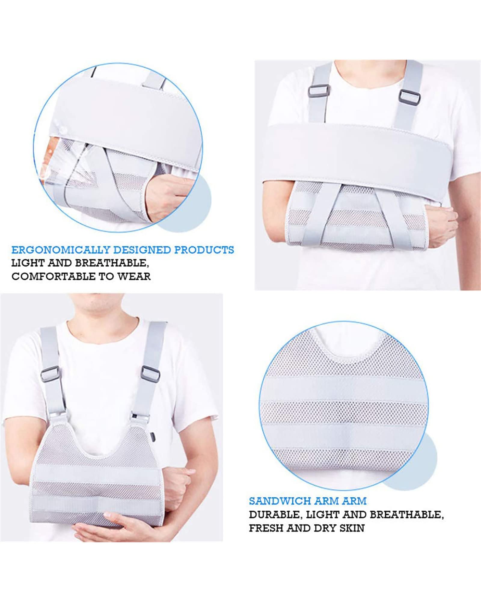 Eslinga de malla transpirable para brazo, correa de soporte para fijación de fracturas de antebrazo, manguito rotador ajustable y codera, inmovilizador para hombres y mujeres