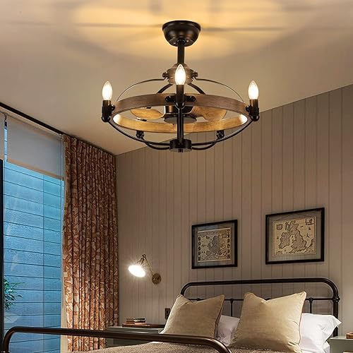 Miniatura 6 de SHIHOT Ventilador de techo enjaulado con luces y control remoto, ventilador de techo pequeño de granja de 23 pulgadas con luz, lámpara de araña