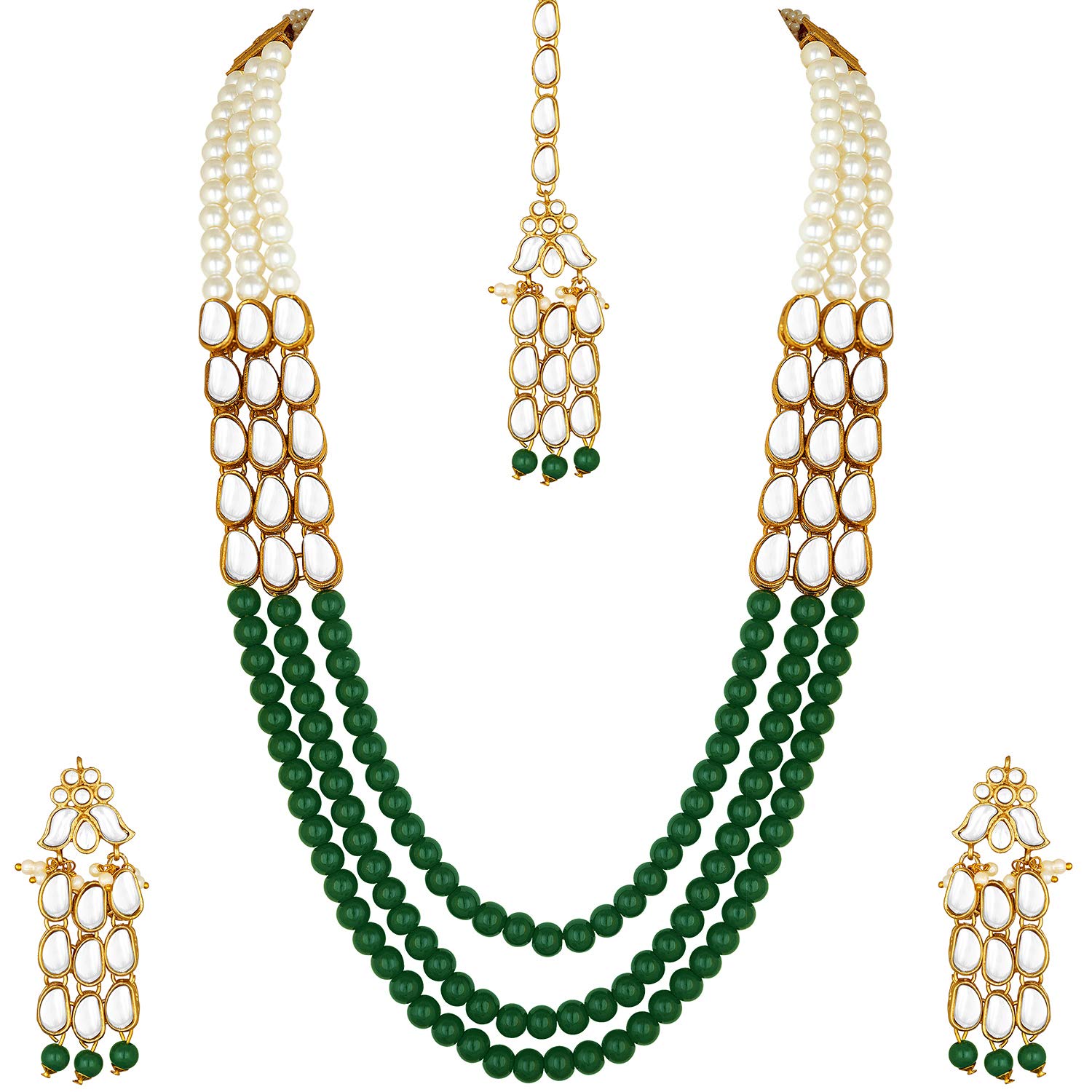 Peora Gold Plated Kundan Pearl Long Necklace with Earring Maang Tikka Traditional Jewellery Set for Women Girls (B08L9HM21L) Amazon Price History, Amazon Price Tracker