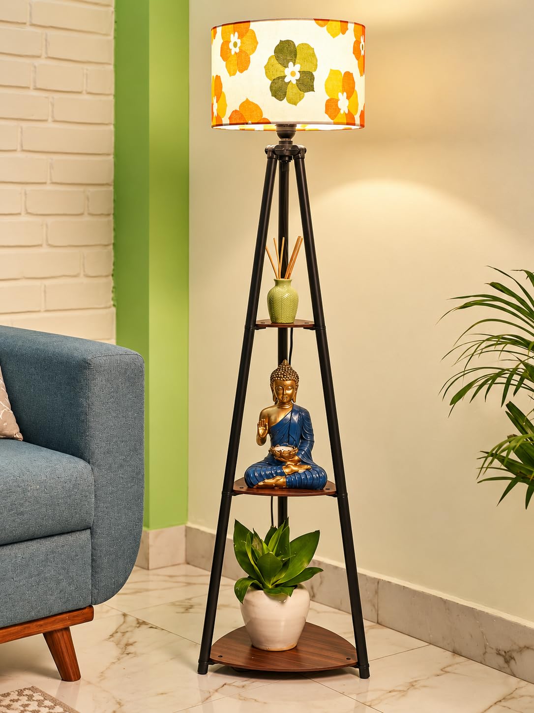 Crosscut Furniture Metal Floor Lamp With 3 Shelves (Fresh Flower), Mul