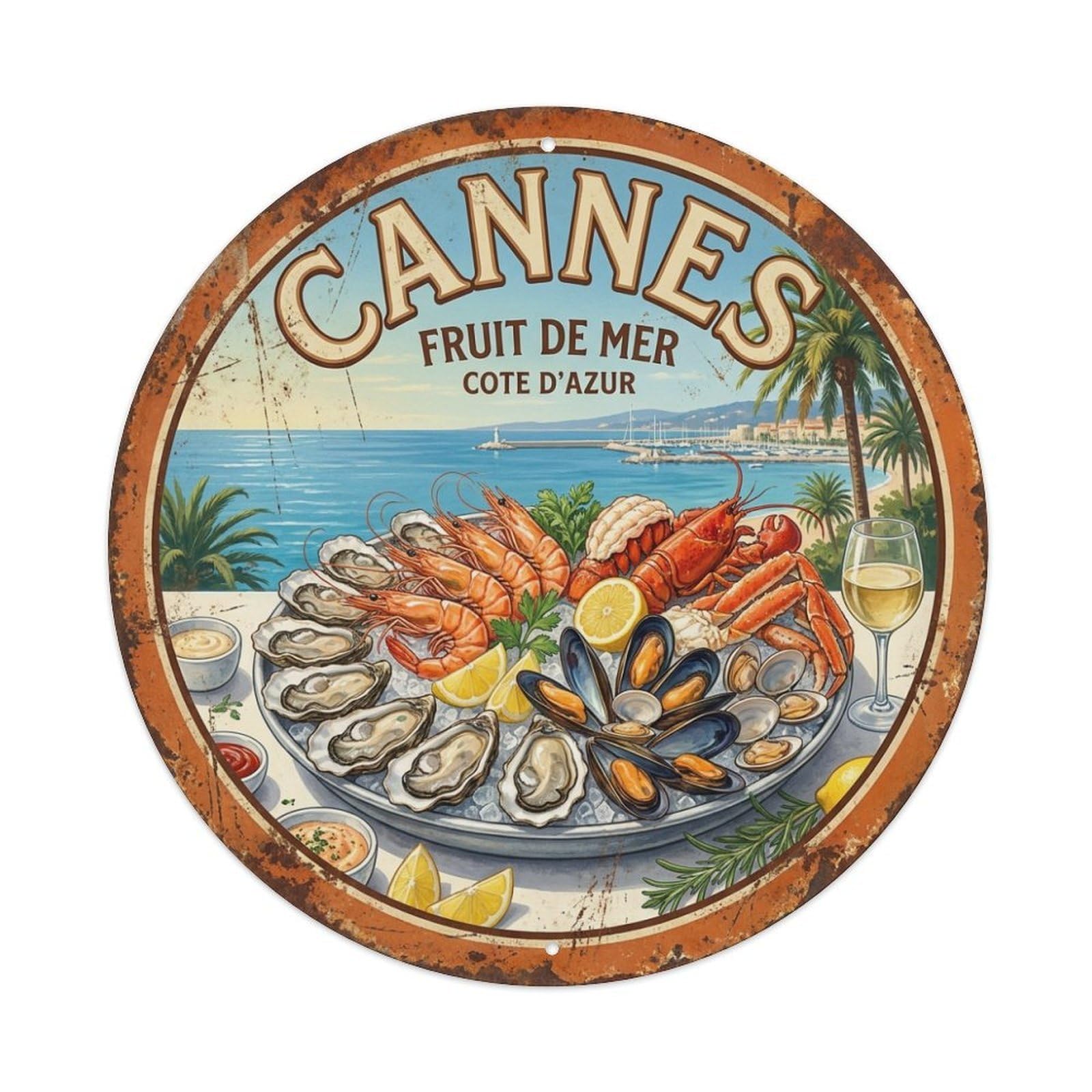 Seafood Platter of Cannes Cuisine Travel Vintage Metal Tin Sign
