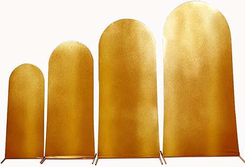 Miniatura 7 de Efavormart - Juego de 4 fundas para telón de fondo de elastano dorado con acabado metálico, fundas ajustables para arcos de boda de parte superior