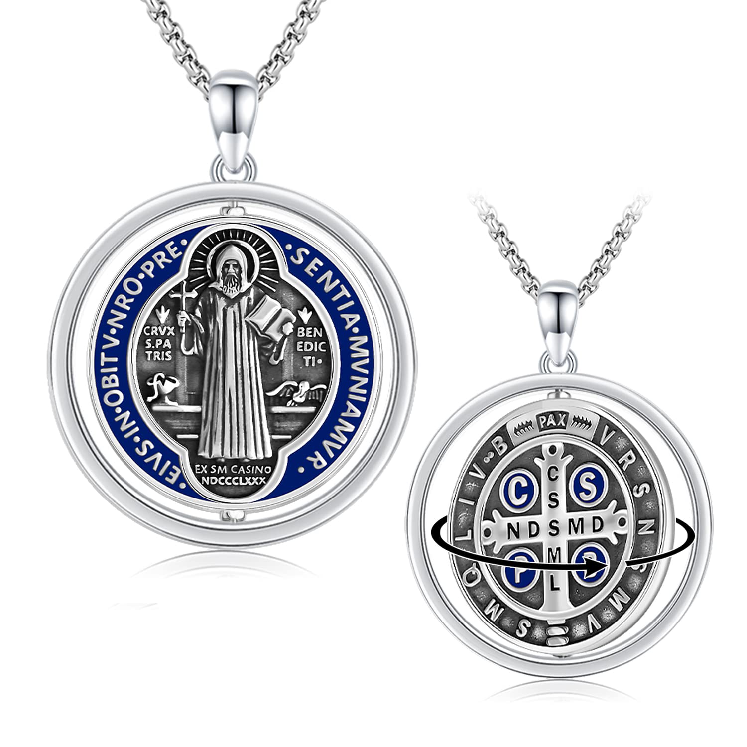 StoryEtain 925 Sterling Silver Patron Saint Medals Amulet Protection Pandent Necklace Cross Faith Jewelry for Men(2.5mm 22"+2" Rolo Chain)