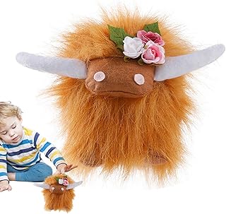 Pelúcia Gnomo Vaca das Terras Altas | Boneca de pelúcia vaca Highland | Boneca de vaca escocesa com flores, gnomo de bezerro, decoração de casa de fazenda Highland Cow, presente de vaca Pengzi