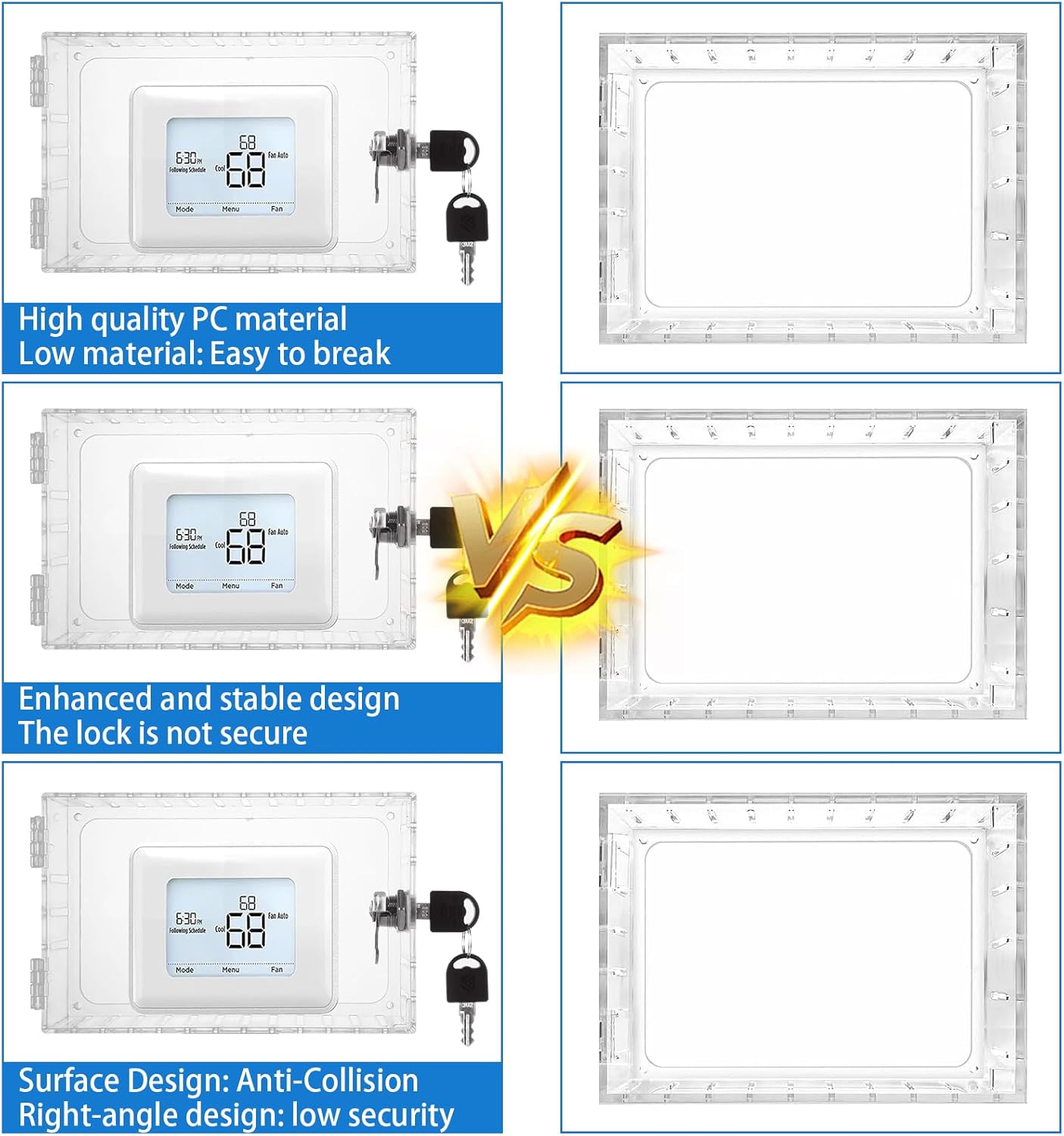 4PCS Large Thermostat Lock Box with Key, Clear Thermostat Cover with Lock for Thermostat on Wall, Lockable Thermostat Lock Box Cover, AC Lock Box Cover with Key Fit Thermostat 5"H x6"W or Smaller